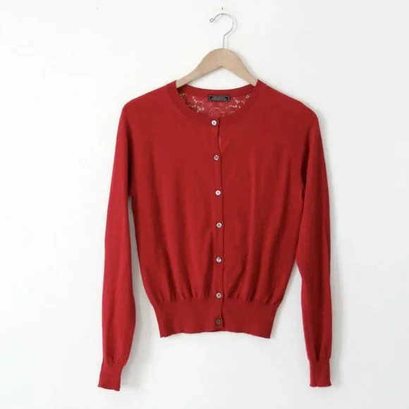 Nina Ricci Sweaters | Nina Ricci Red Cotton Cashmere Cardigan | Color: Red | Size: S | 86vintage's Closet